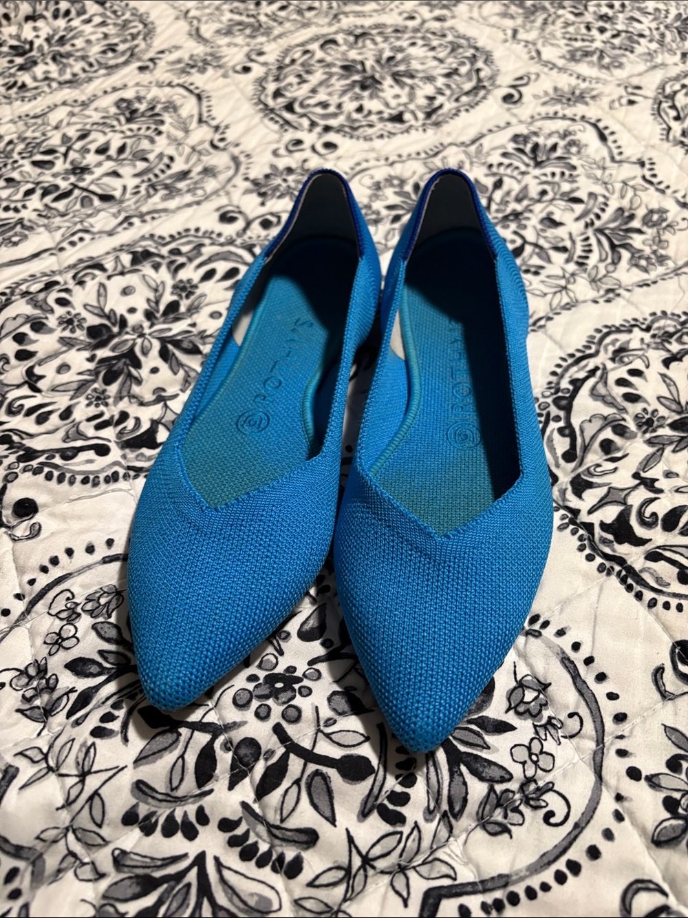 Rothy's Bright Blue Pointed-Toe Knit Flats
